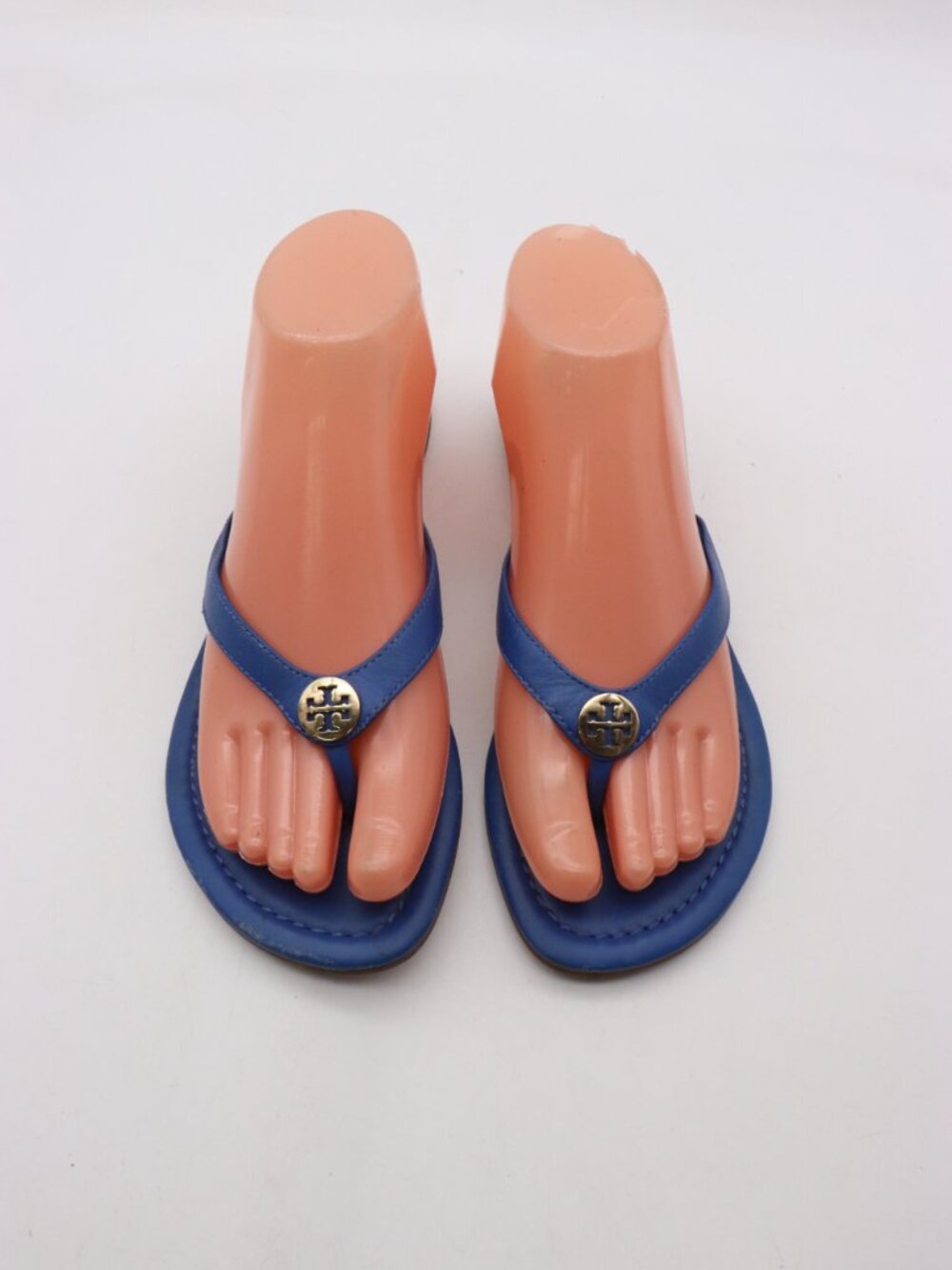 Tory Burch Thora Sandals Women's Size 7 Thong Leather Blue Slip On